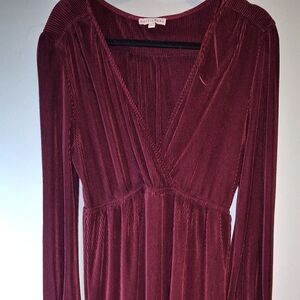 Baltic Born Venus pleated burgundy long sleeveed dress size large.